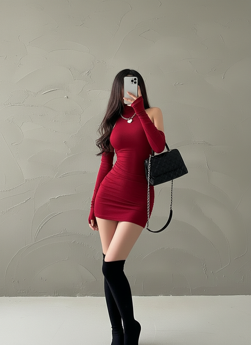 MidnightMuse – "Velvet Shadow" Mock Neck Bodycon Mini Dress with Detached Sleeves | The Essence of the Night