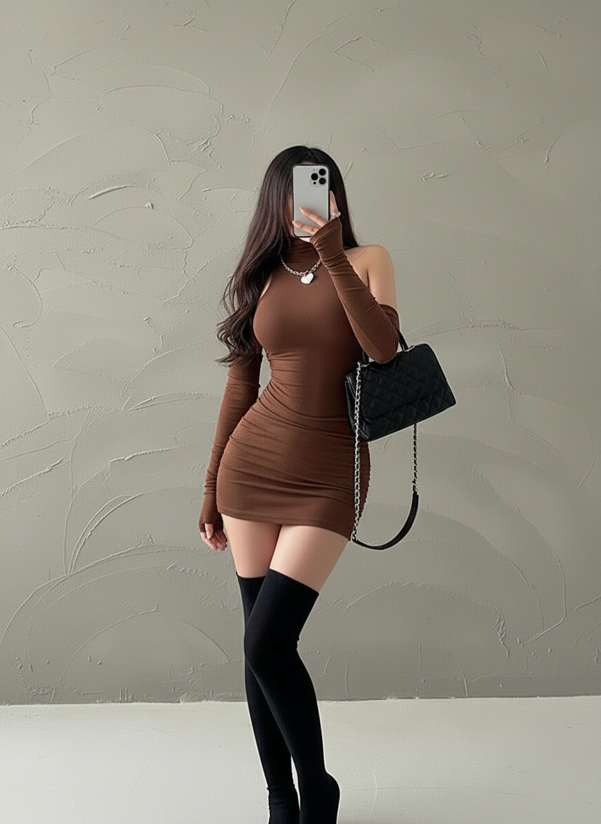 MidnightMuse – "Velvet Shadow" Mock Neck Bodycon Mini Dress with Detached Sleeves | The Essence of the Night
