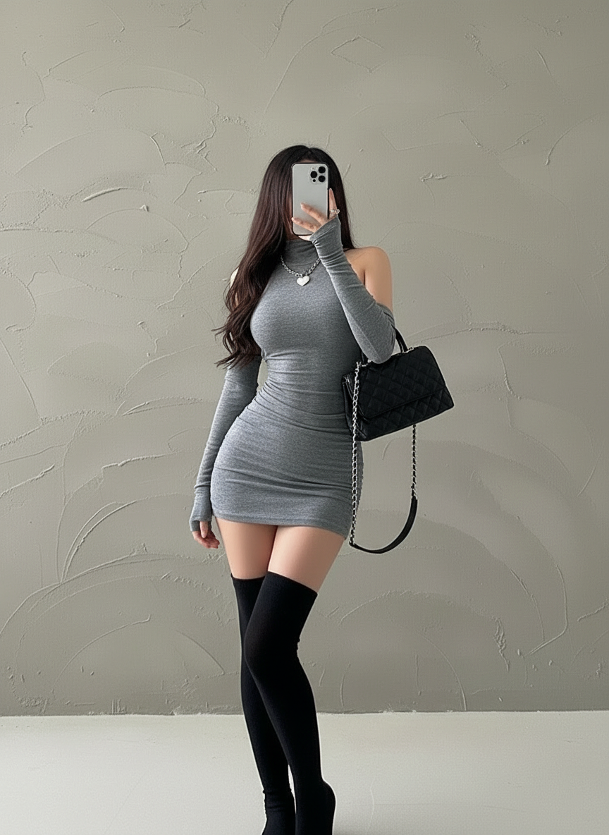 MidnightMuse – "Velvet Shadow" Mock Neck Bodycon Mini Dress with Detached Sleeves | The Essence of the Night